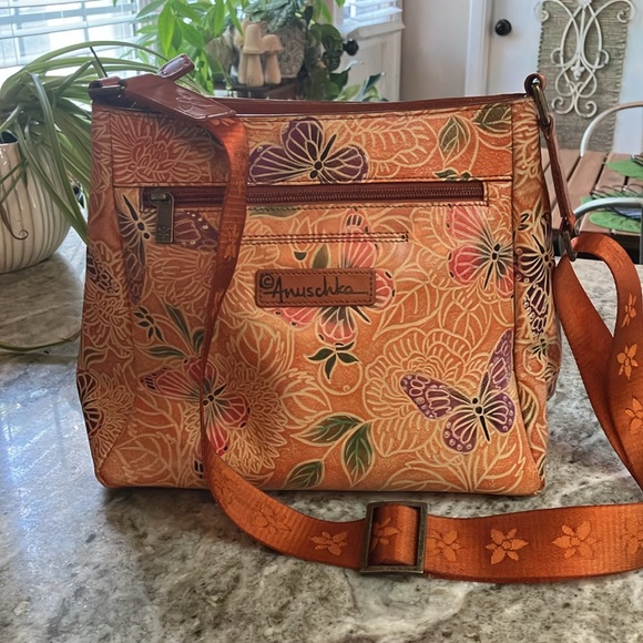 Anuschka Vibrant Orange Butterfly Crossbody/Shoulder Bag - Picture 4 of 8